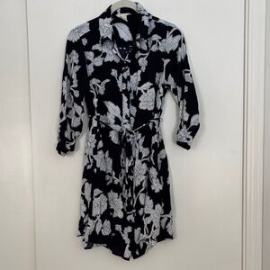Floral Black and White Button-Up maternity Dress